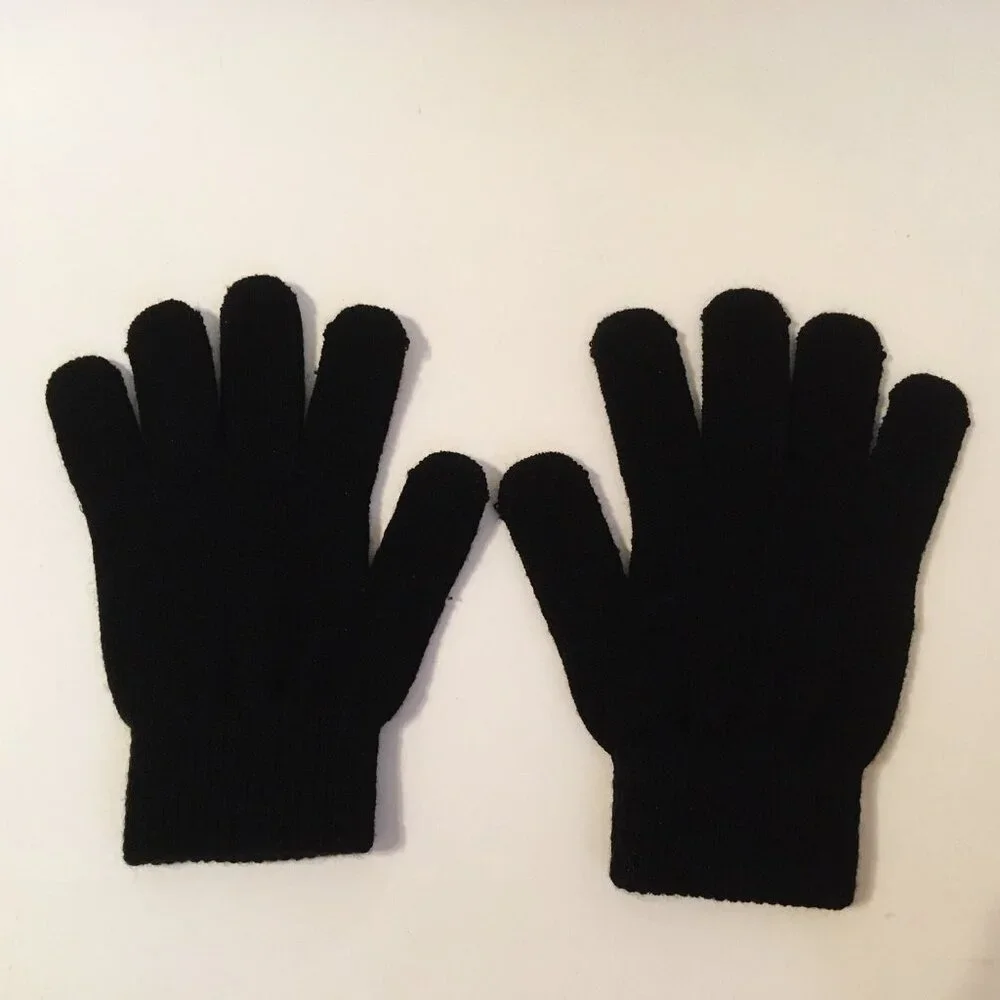 Black White Kids Gloves 2 Pair Boys Girls Children Unisex Knitted Stretch